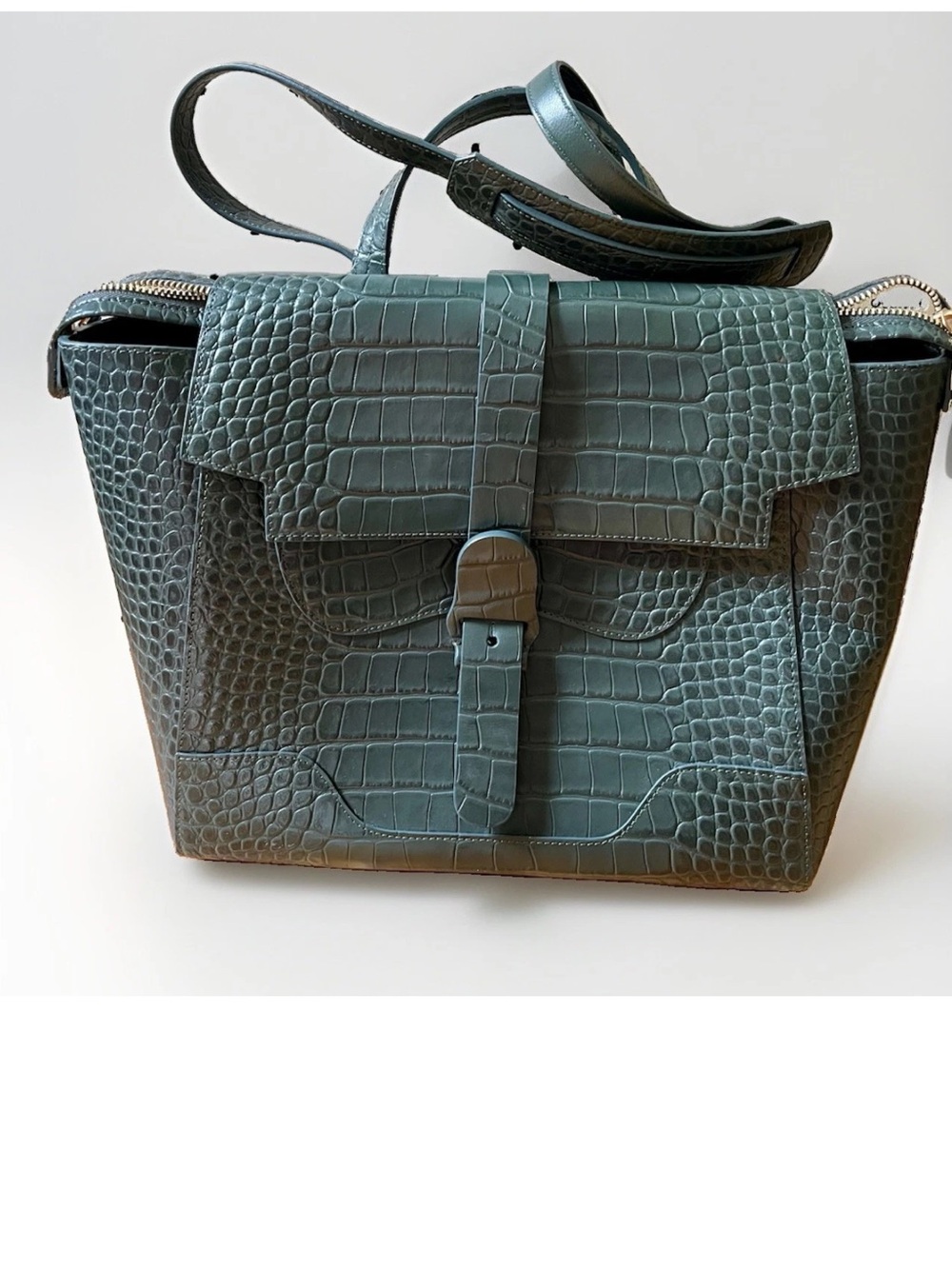 SENREVE Large Maestra Bag — Dragon Forest Green Croc Embossed Leather (NWOT)